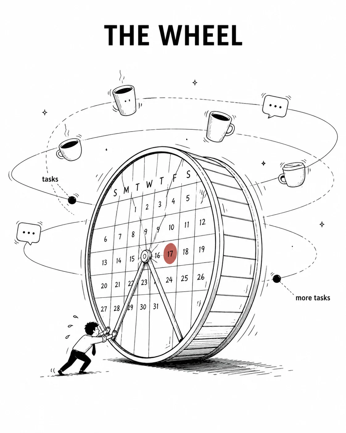 Black-and-white satirical article cover illustration sample