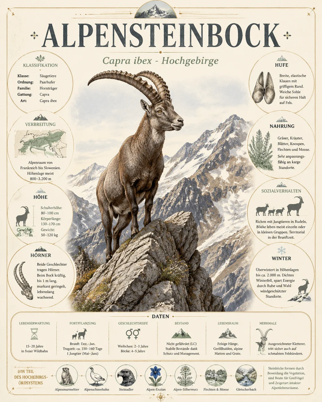 Deutsche Alpensteinbock Naturkunde-Karte