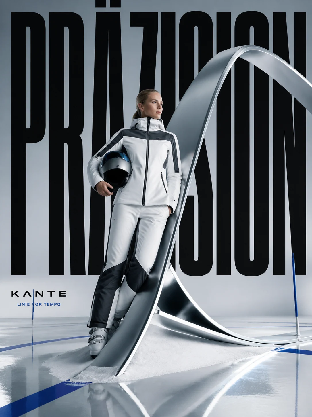 Premium-Skiposter mit monumentaler Ski-Skulptur