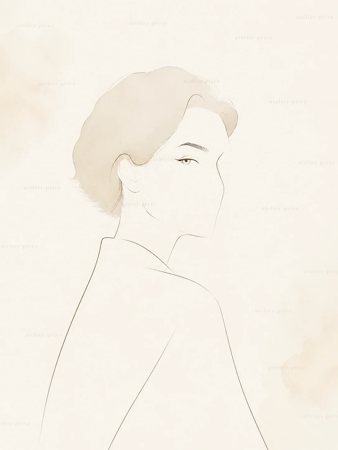 Portrait couture minimal avec signature discrete