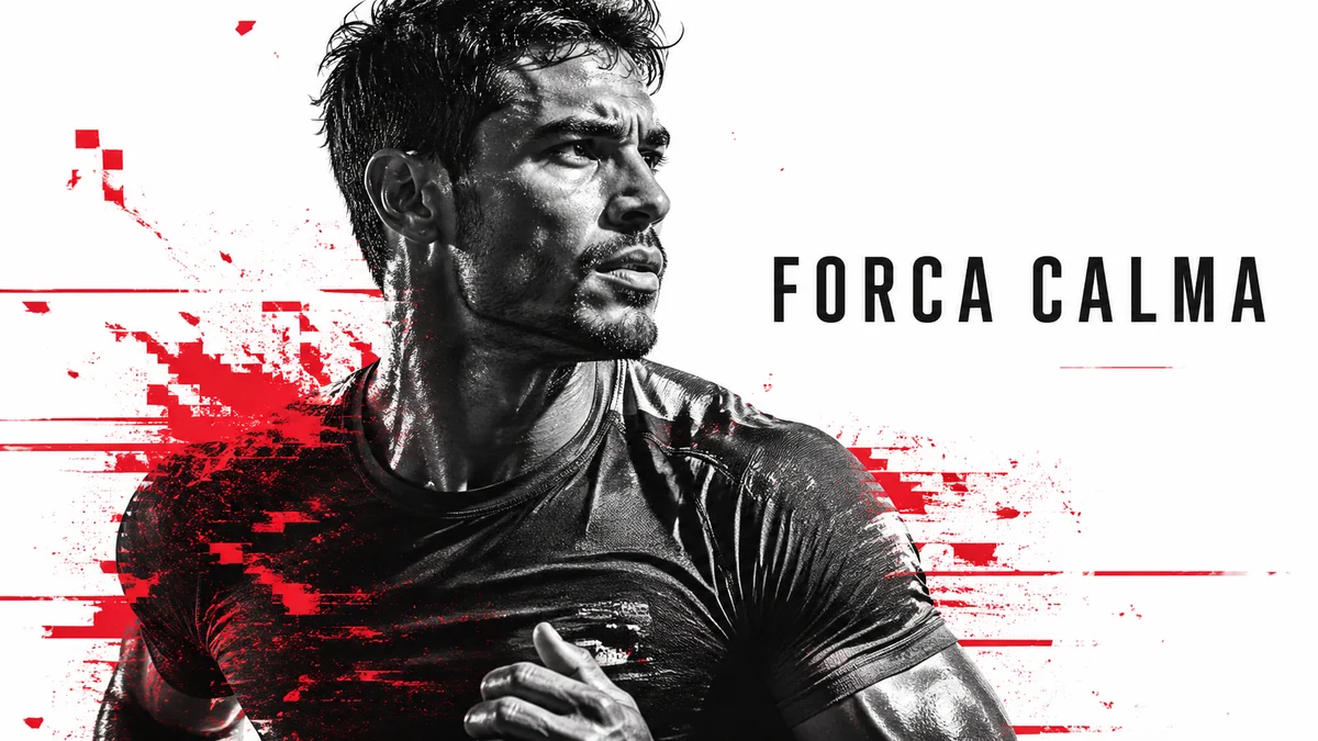 Cinematic athlete portrait campaign with monochrome red glitch energy