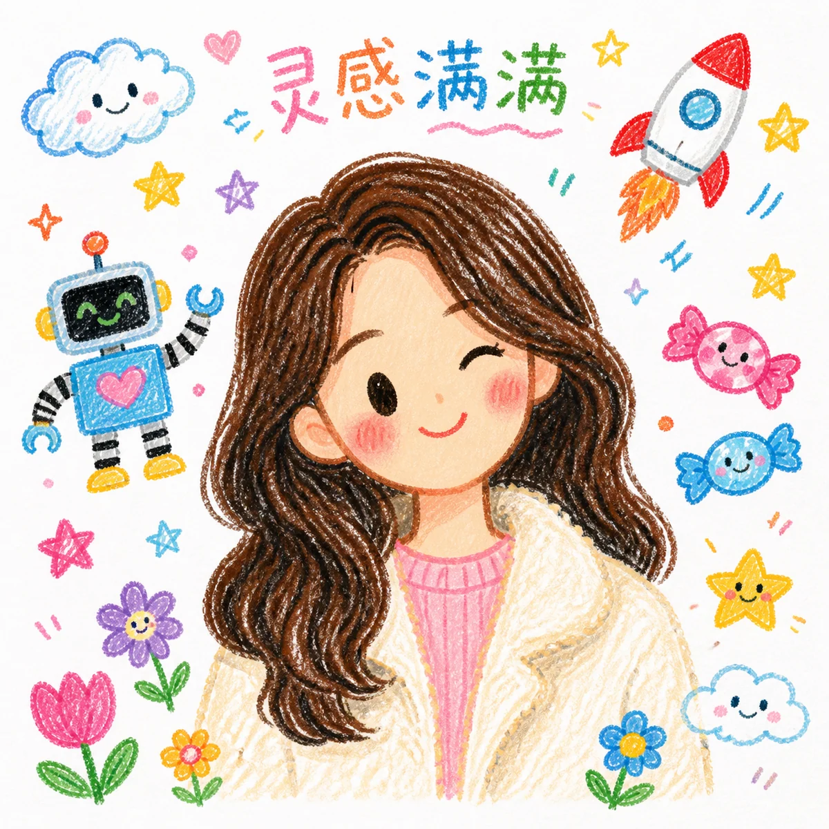 带星星和糖果涂鸦的方形蜡笔头像示例