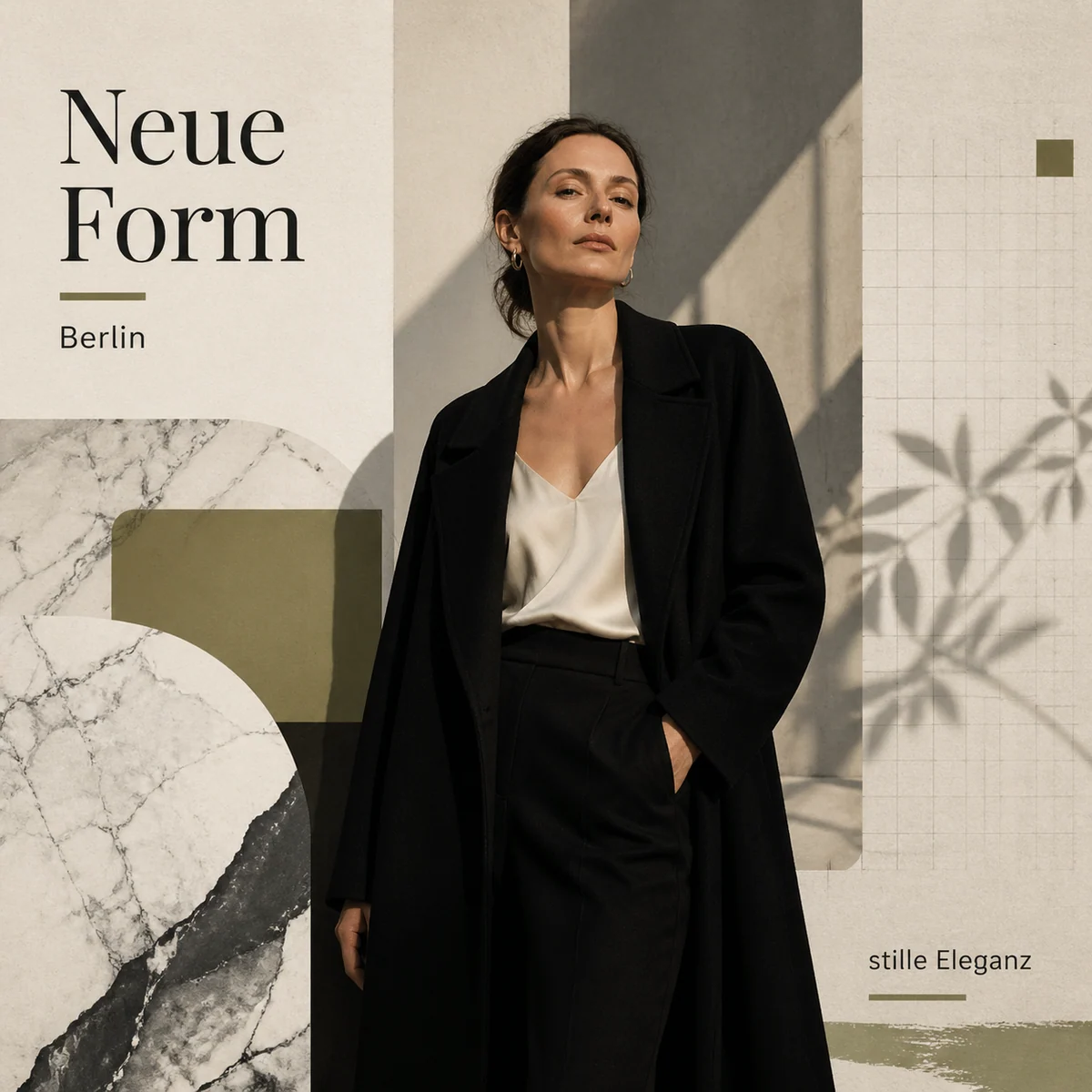 German minimalist square fashion poster with monochrome editorial layout