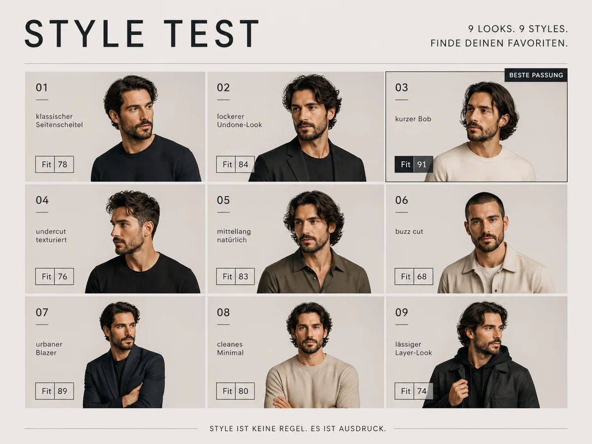 Deutsche Stil-Scorecard mit Frisuren und Outfits