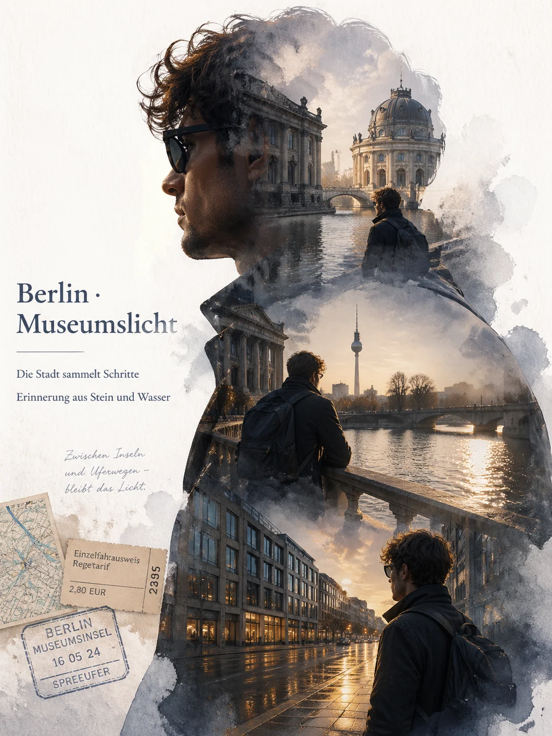 Deutsches Berlin-Reiseposter mit Silhouette und Fotocollage