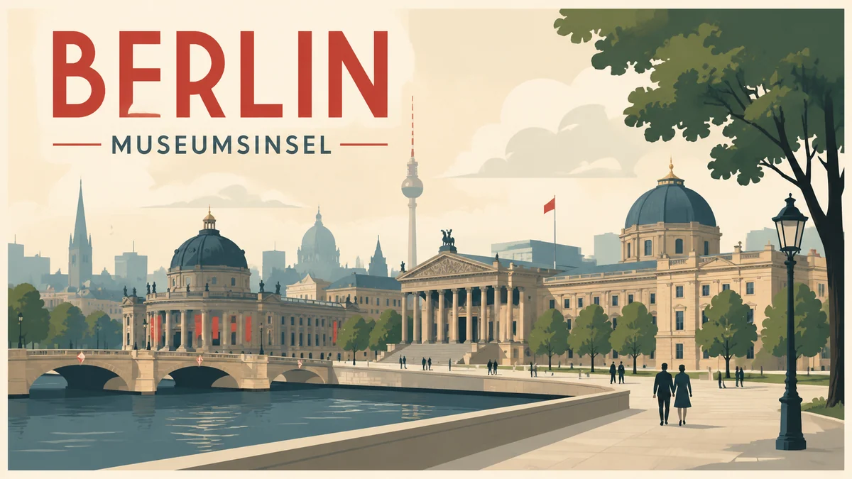 Flaches Vektor-Reiseposter der Berliner Museumsinsel als Beispiel