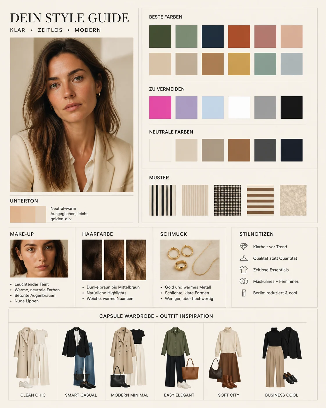 Deutsches Styling-Board mit neutraler Garderobe