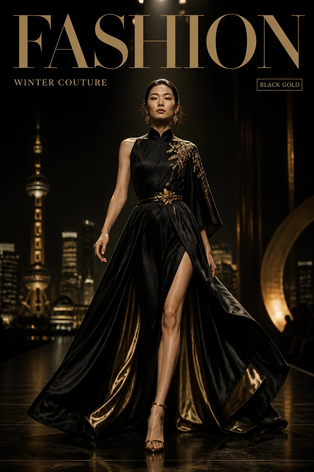 Black and gold luxury runway magazine cover sample