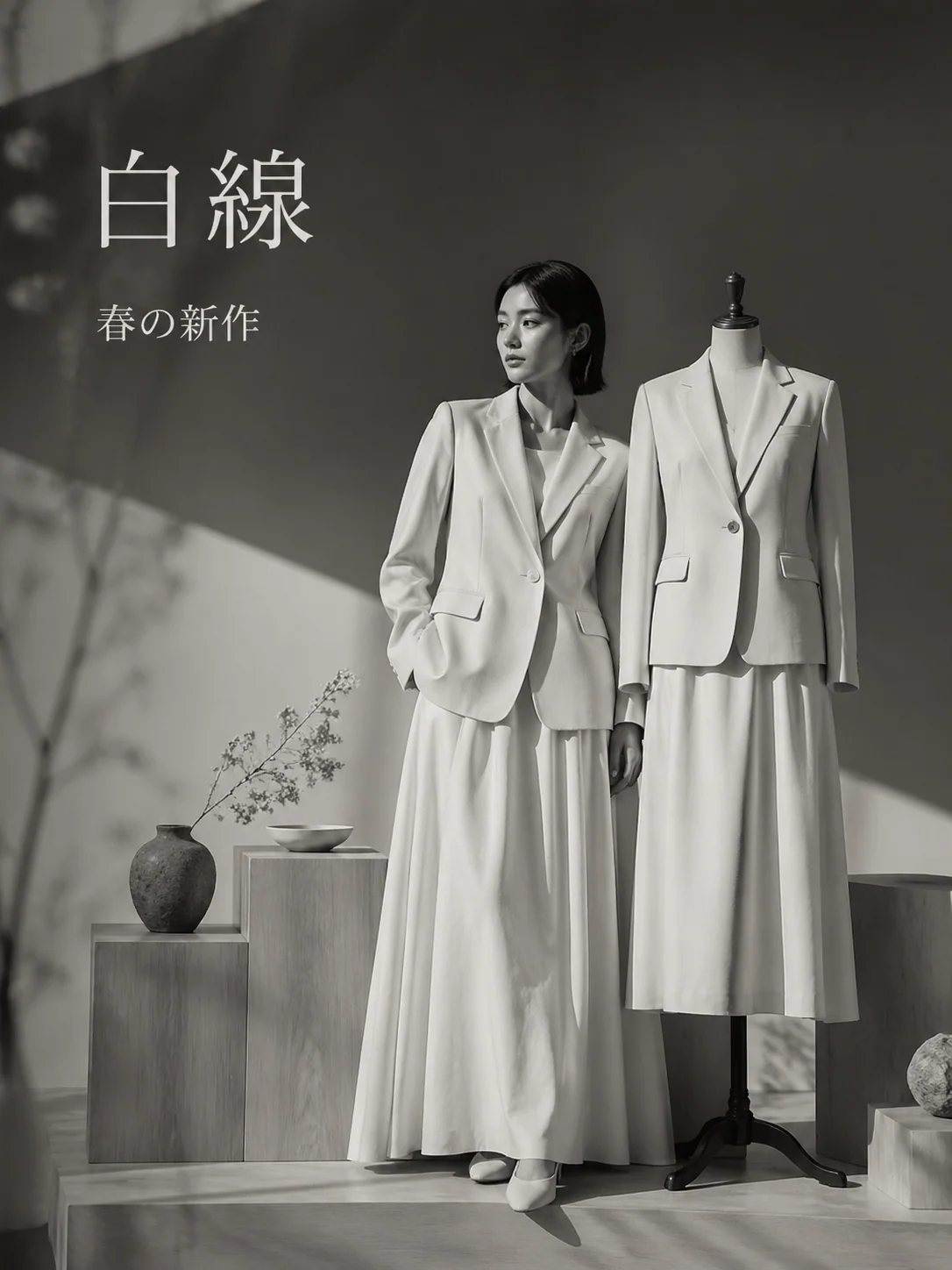 Ejemplo de anuncio de moda: Boutique window editorial fashion ad with refined display styling
