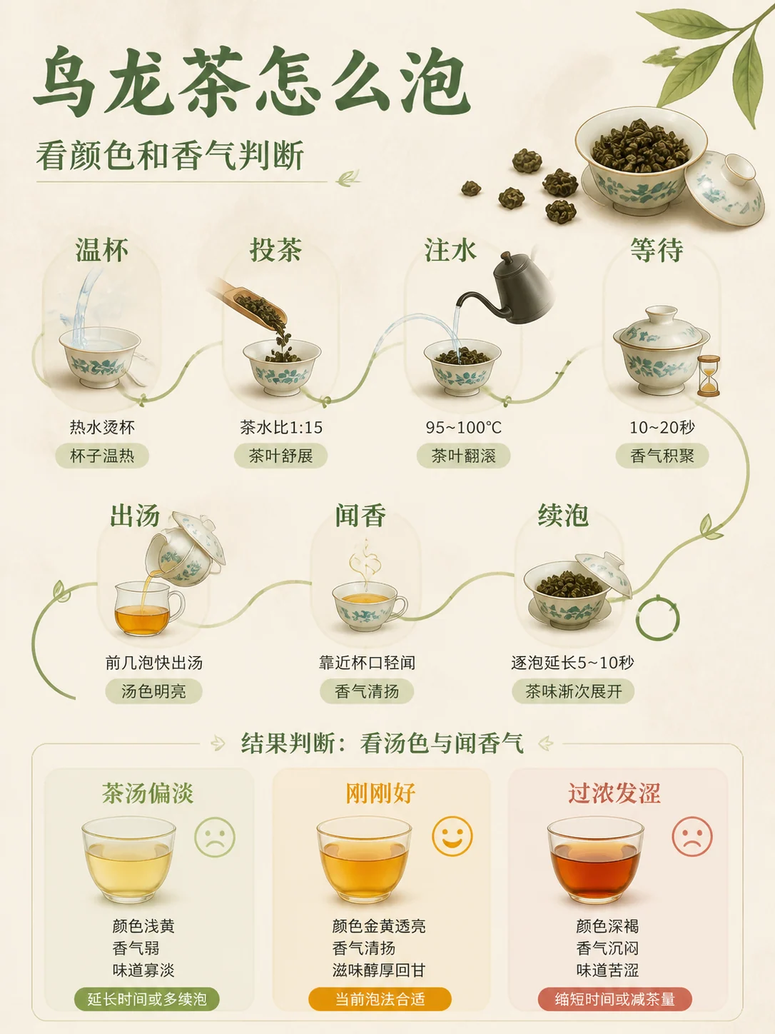 简体中文乌龙茶冲泡流程卡片示例