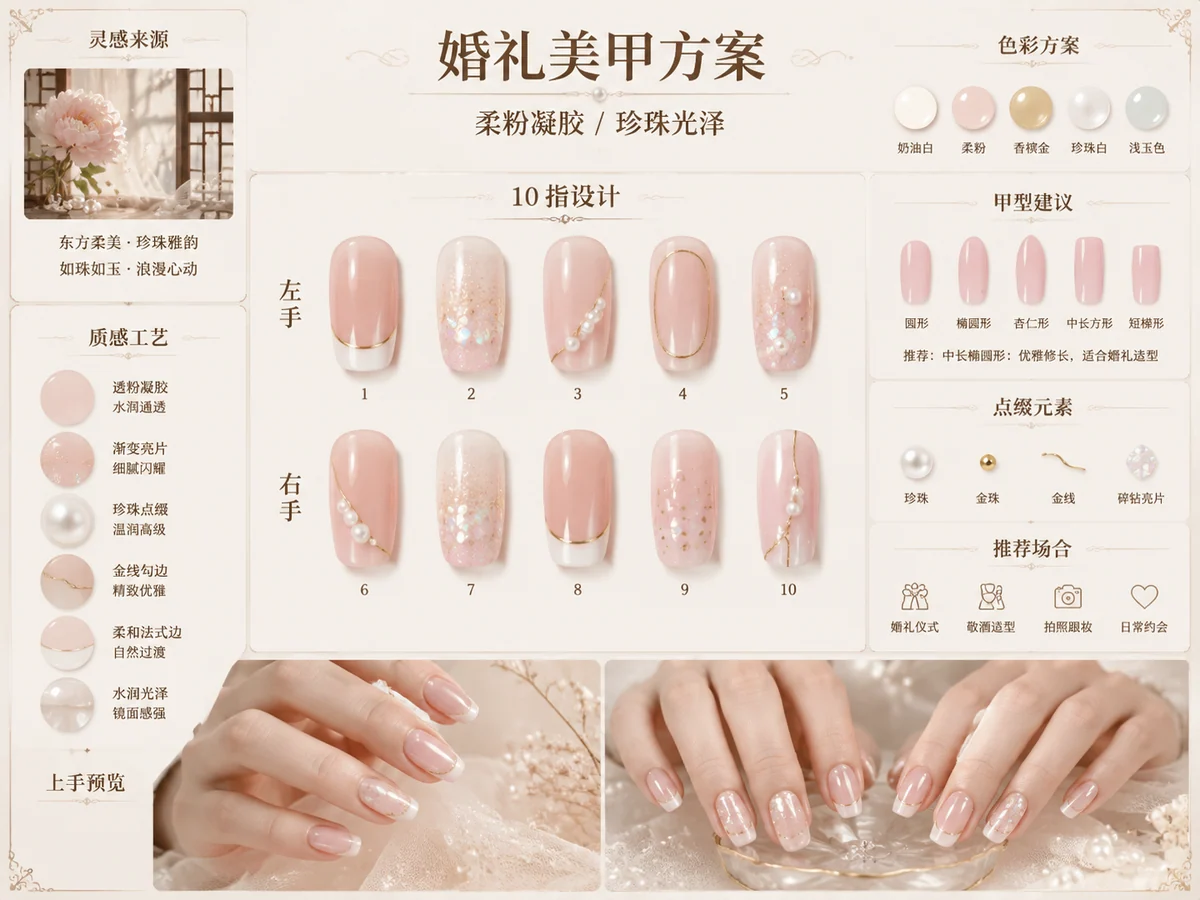 中式婚礼凝胶美甲方案板示例