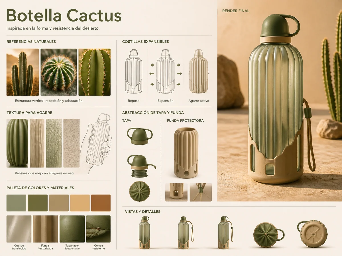 Panel conceptual de botella inspirado en costillas de cactus
