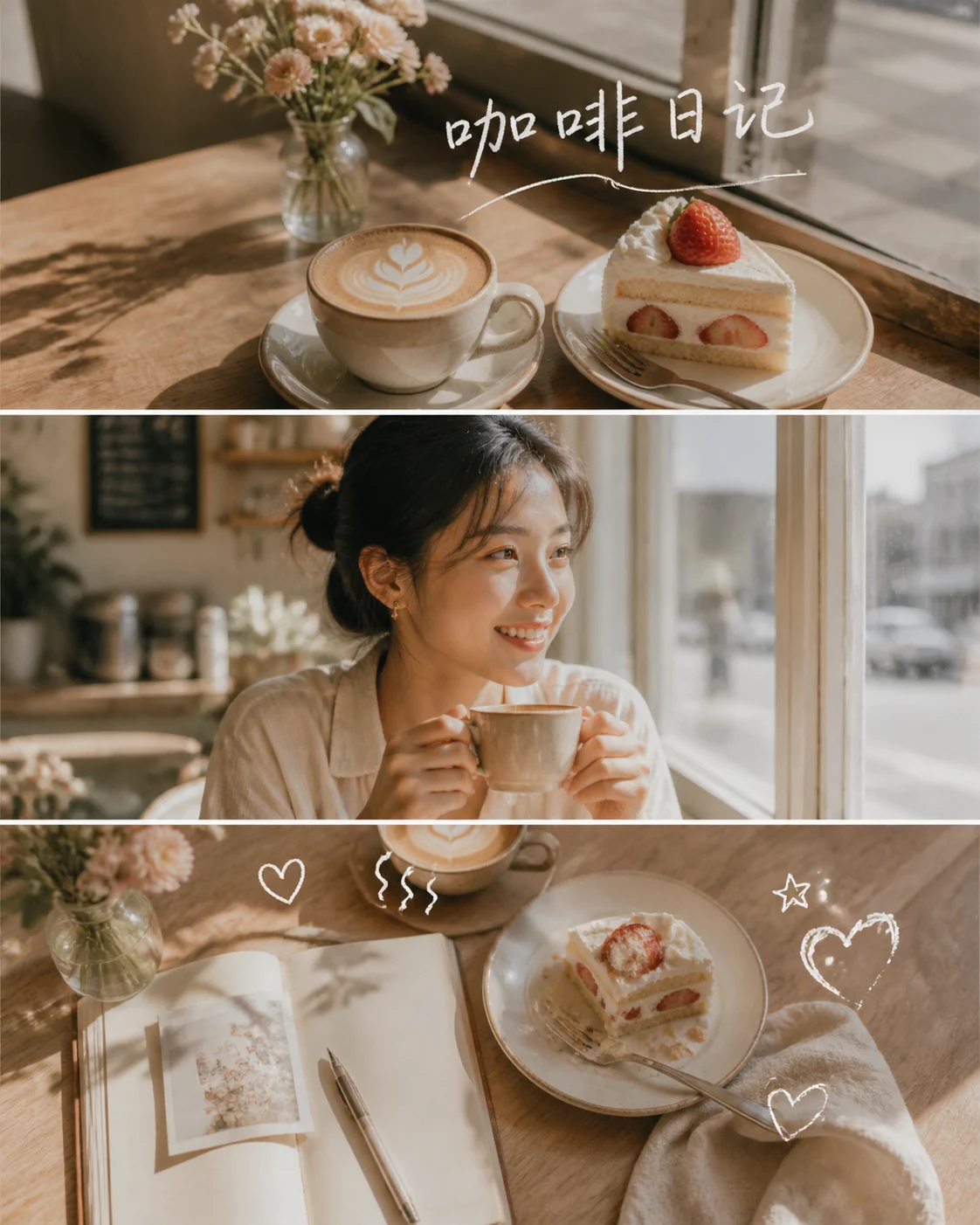 Cafe day lifestyle collage with handwritten notes