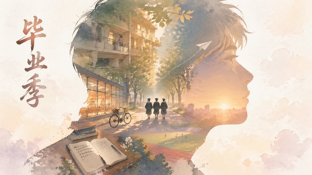 简体中文校园毕业剪影叙事海报示例