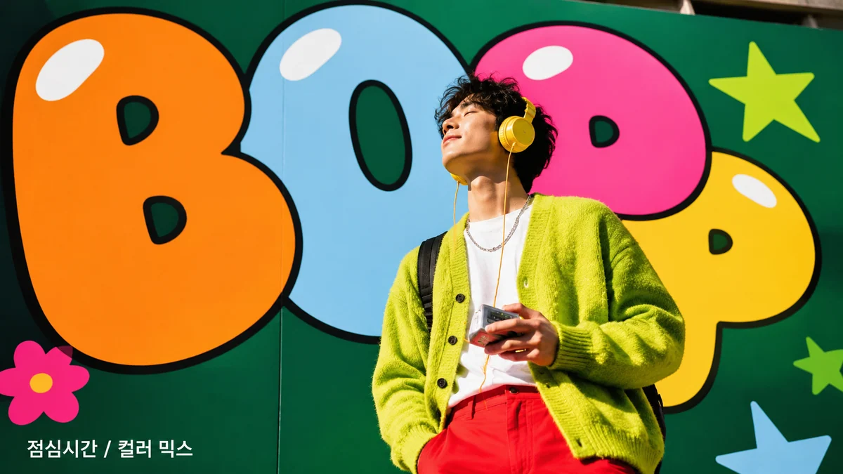 Korean adult campus lunch portrait with Pop bubble typography