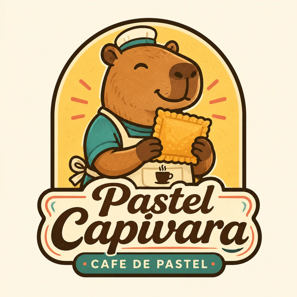 Retro-Capybara-Logo fuer ein Pastel-Cafe
