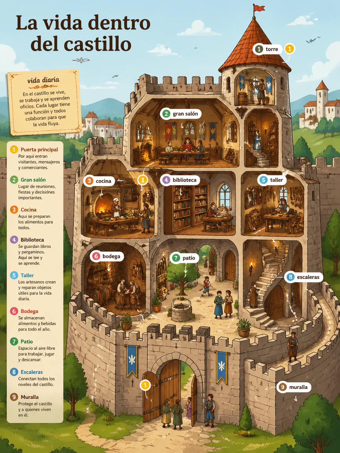 Página ilustrada de castillo en corte