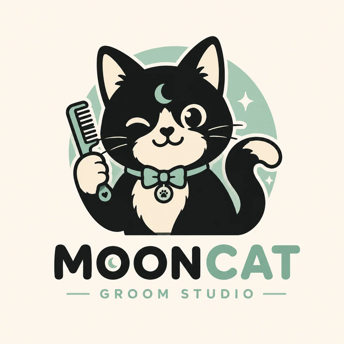 猫咪宠物洗护工作室动物吉祥物 Logo 示例
