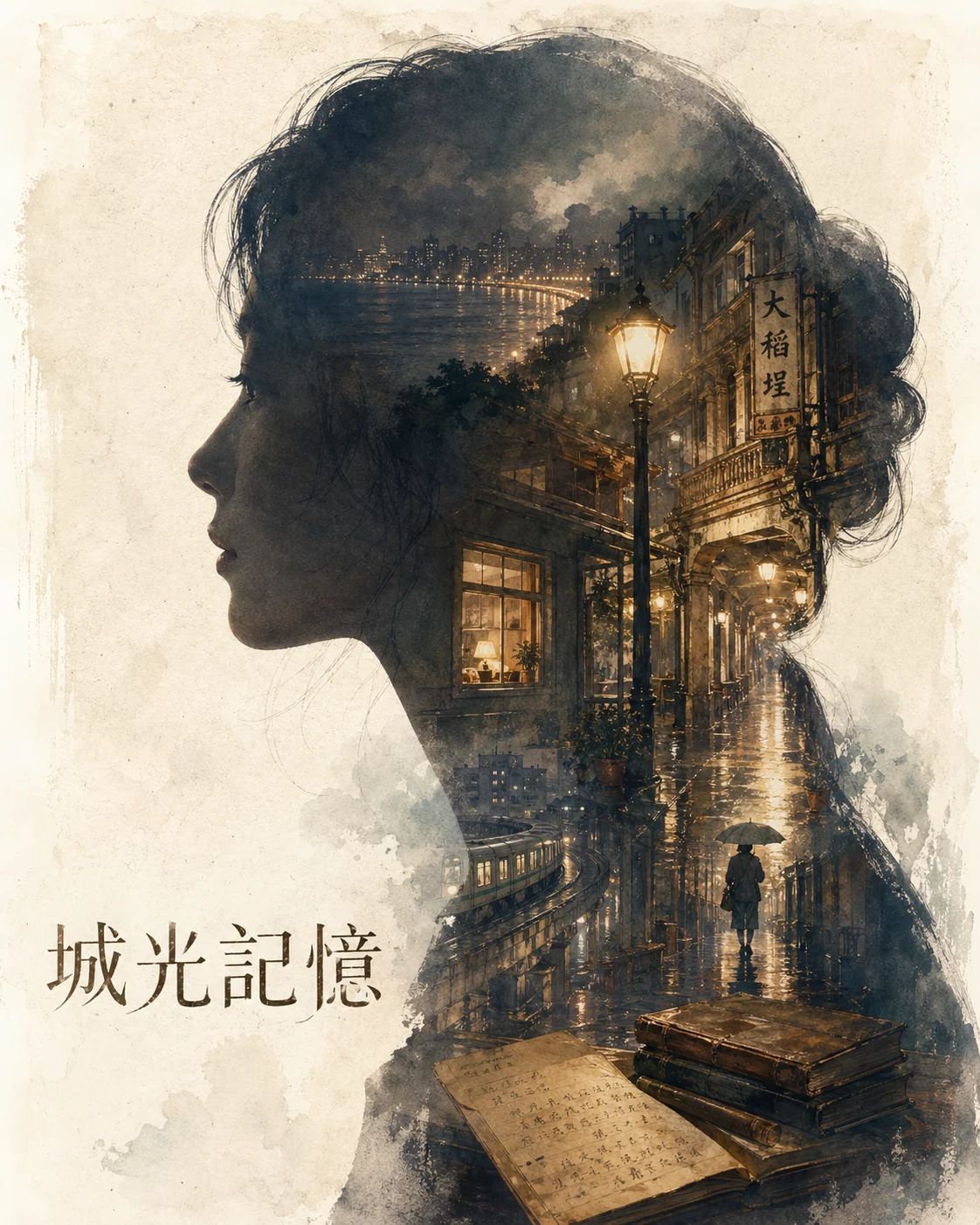 繁體中文城市記憶人物剪影海報示例