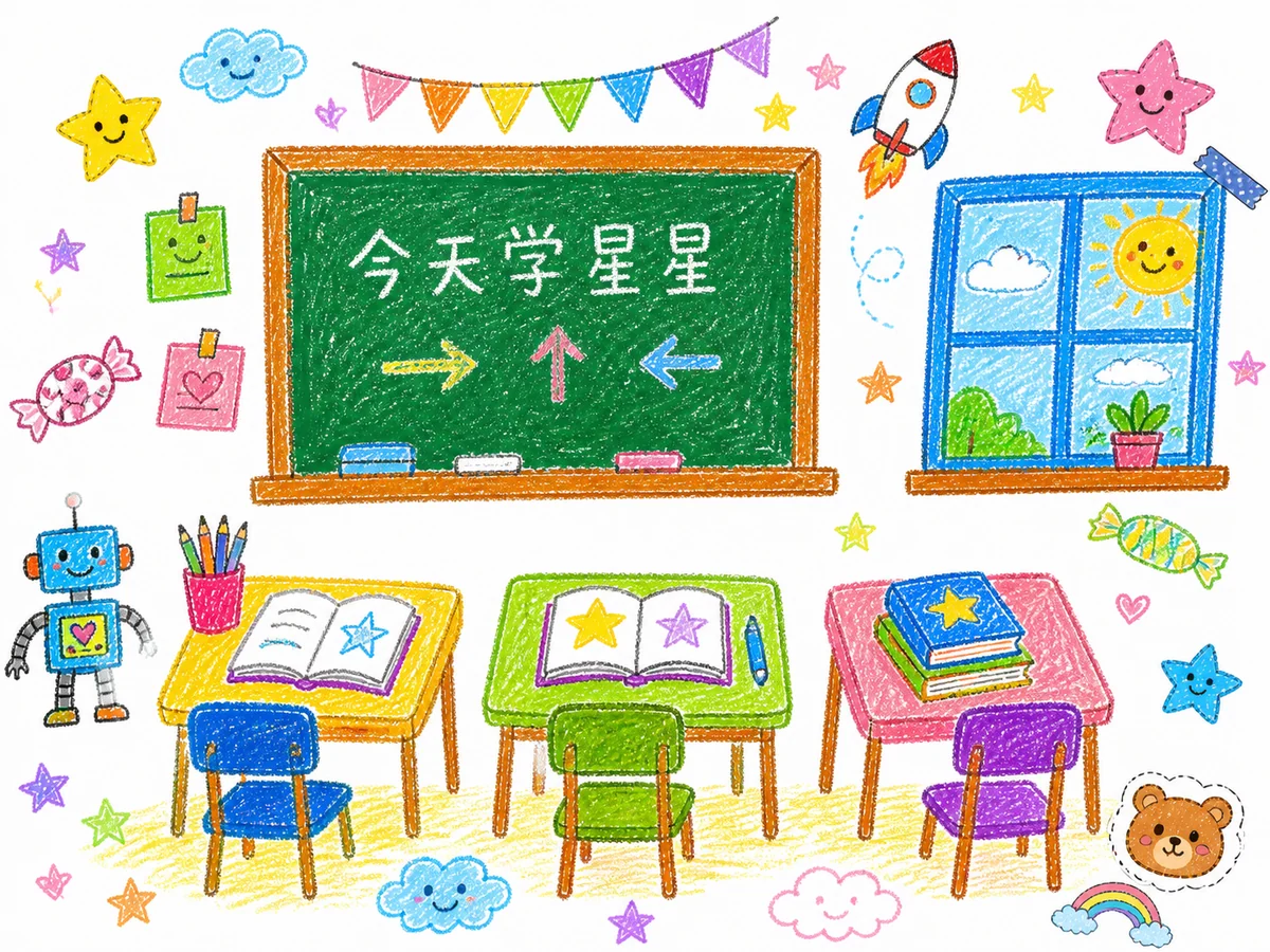 课堂学习场景变成蜡笔涂鸦笔记的示例