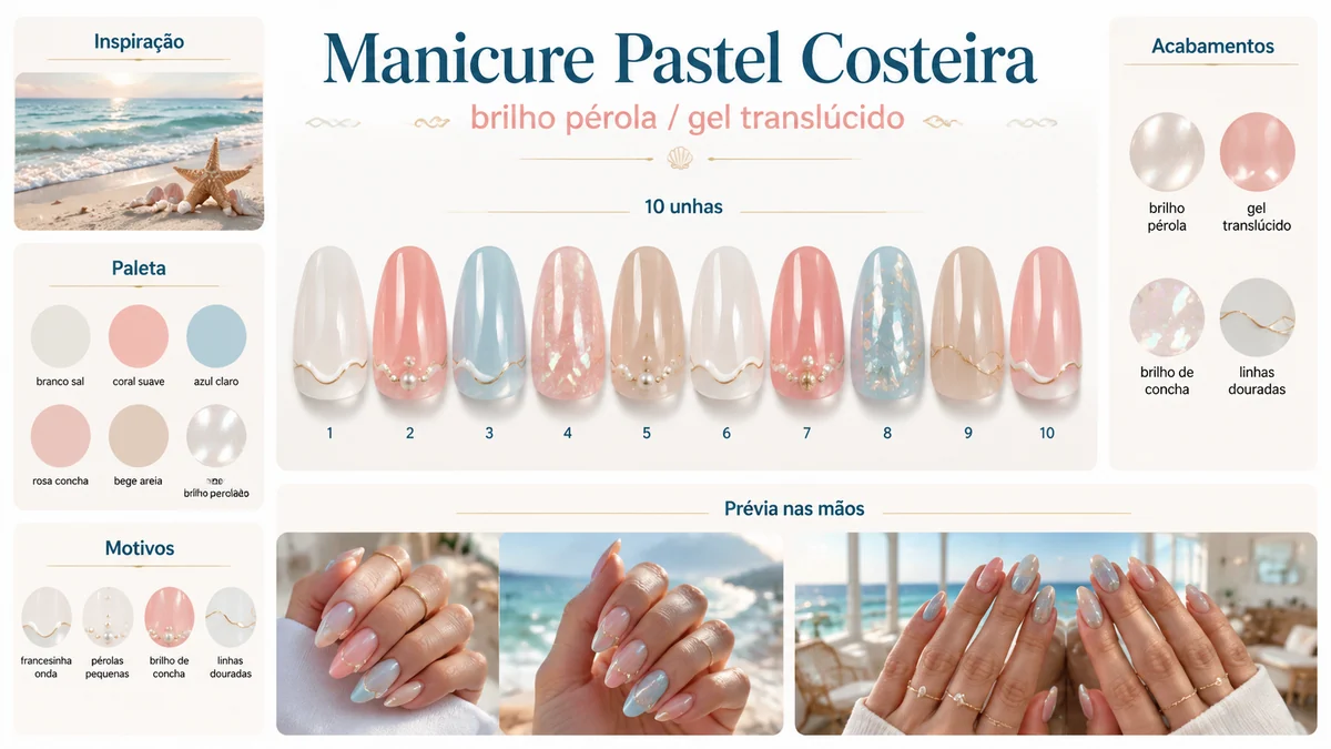 Quadro de manicure pastel costeira em português
