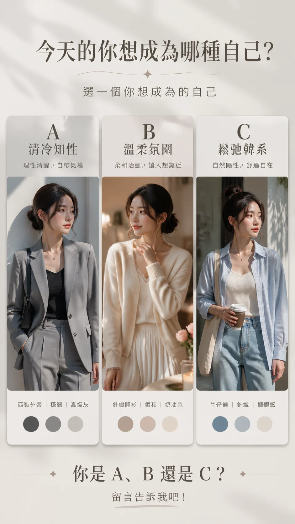 简体中文三选一气质穿搭海报示例