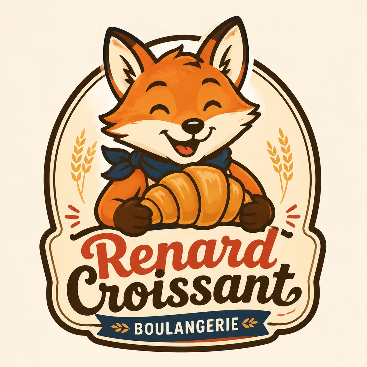 Retro-Fuchs-Logo fuer eine Croissant-Baeckerei