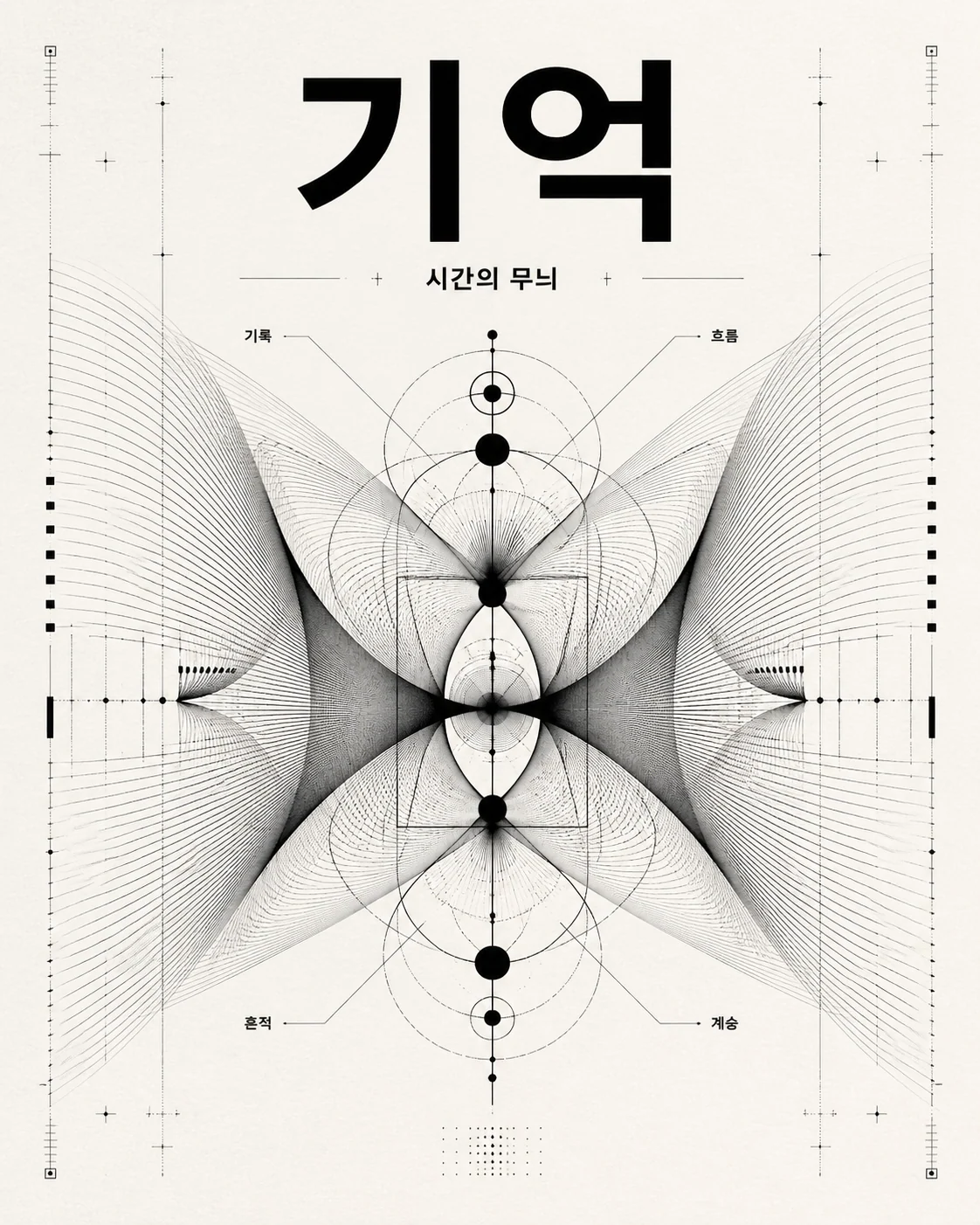 Monochrome cultural memory poster with abstract archive forms