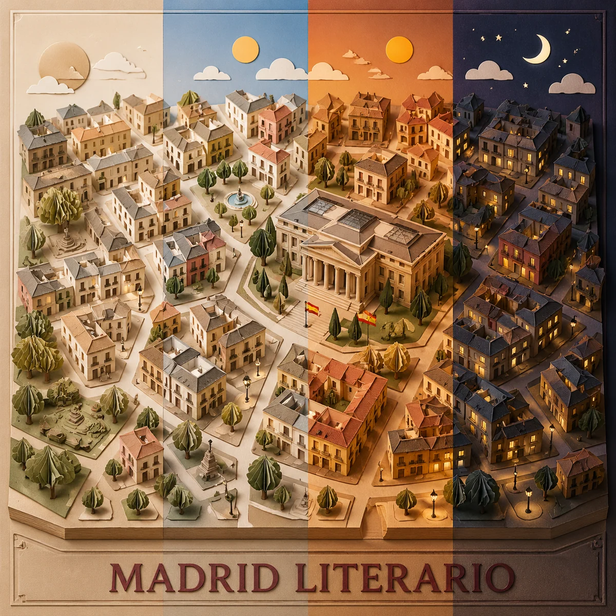 Square paper-cut cultural quarter city miniature