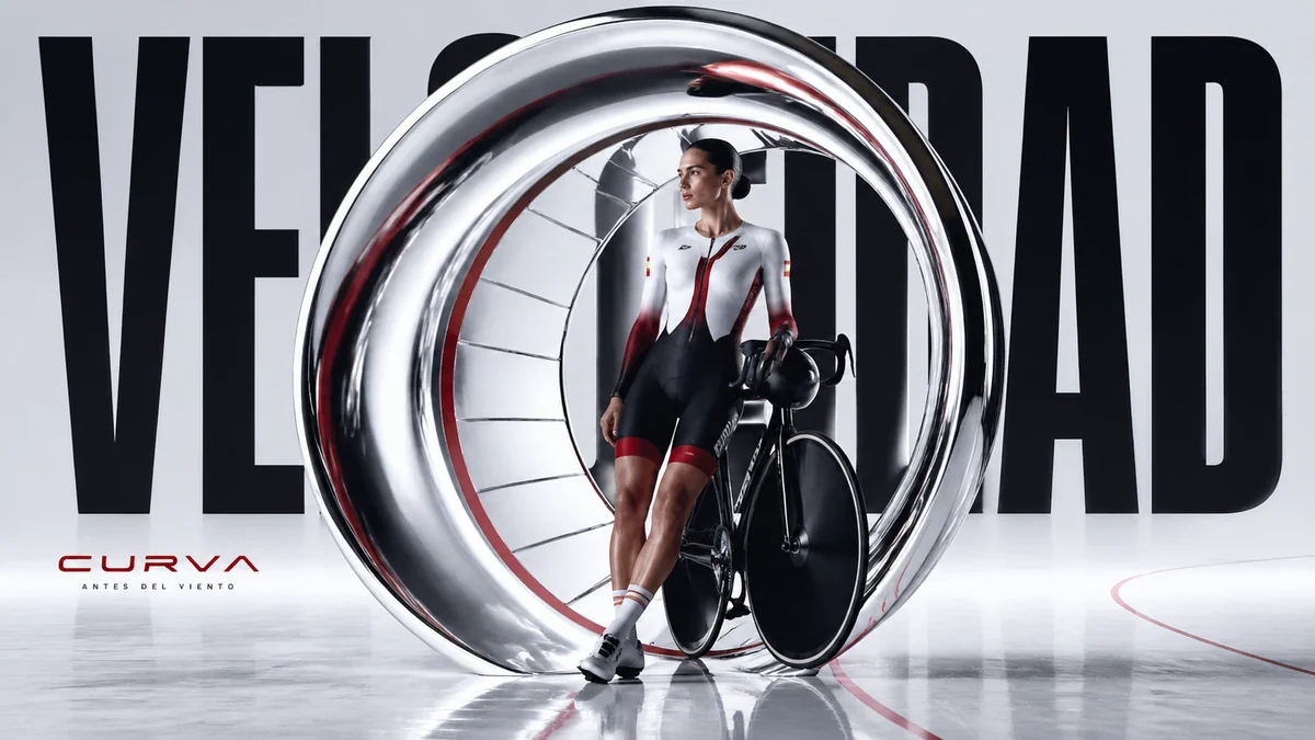 Cartel editorial de ciclismo con rueda monumental