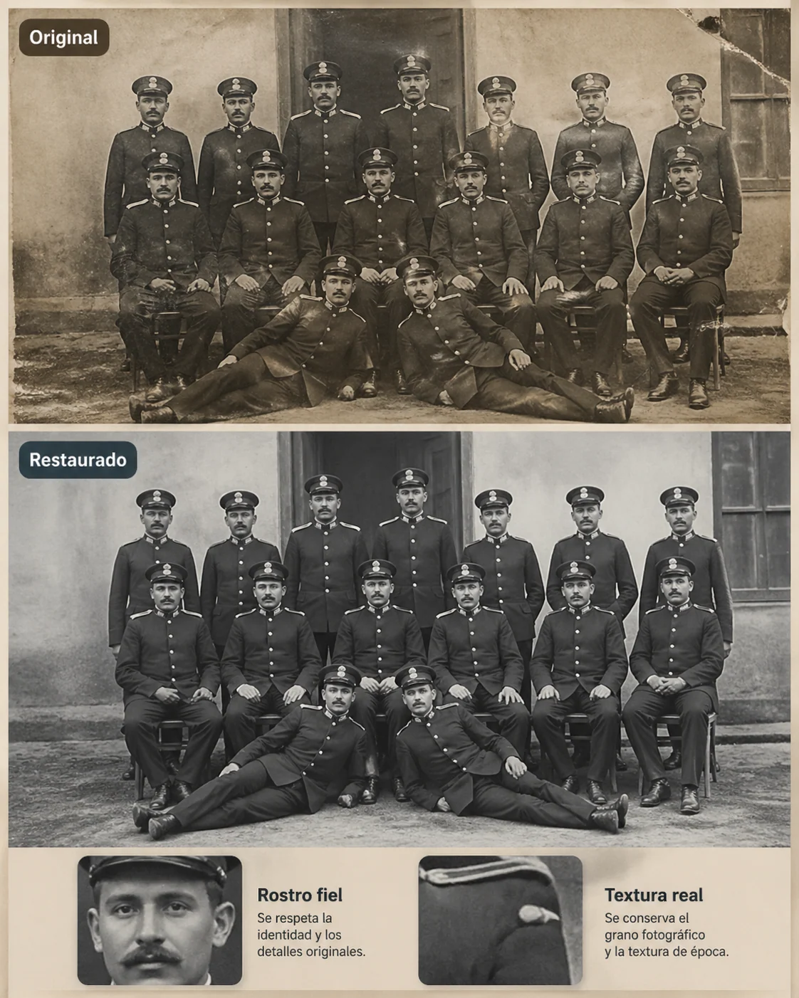 Restored documentary portrait with authentic texture