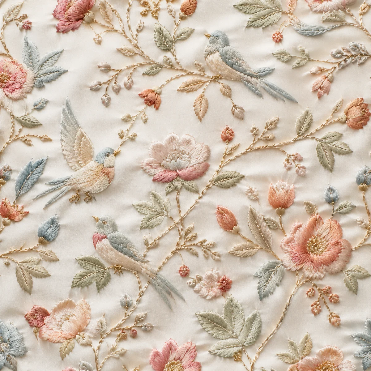 Luxury product wrap with silk embroidery bird motifs