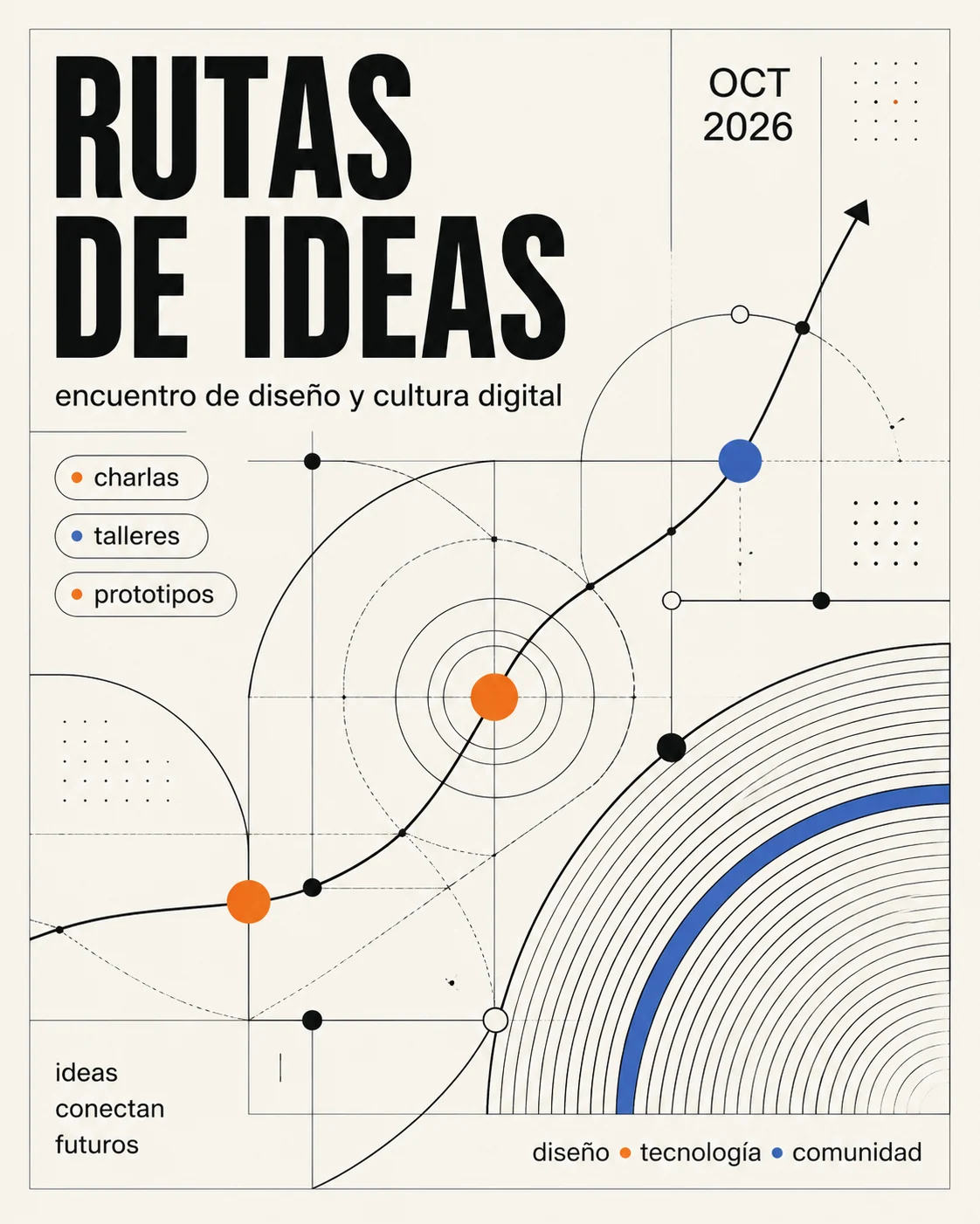 Spanish event cover with abstract line artwork