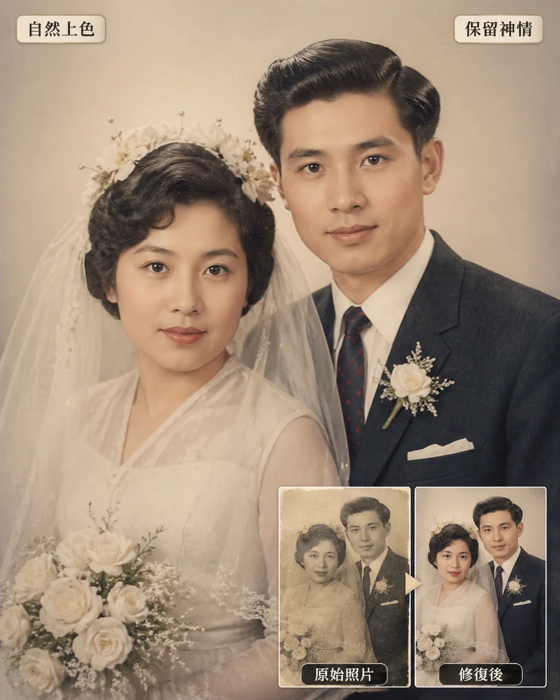 復原並上色的舊婚禮肖像