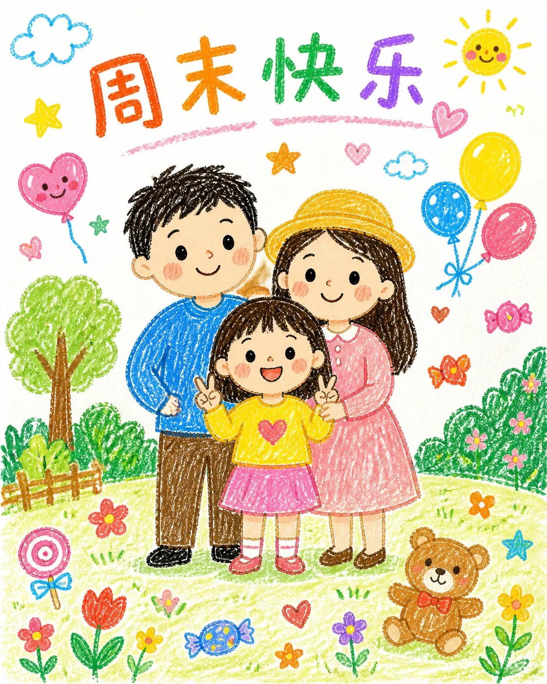 家庭照片转成明亮蜡笔纪念卡的示例