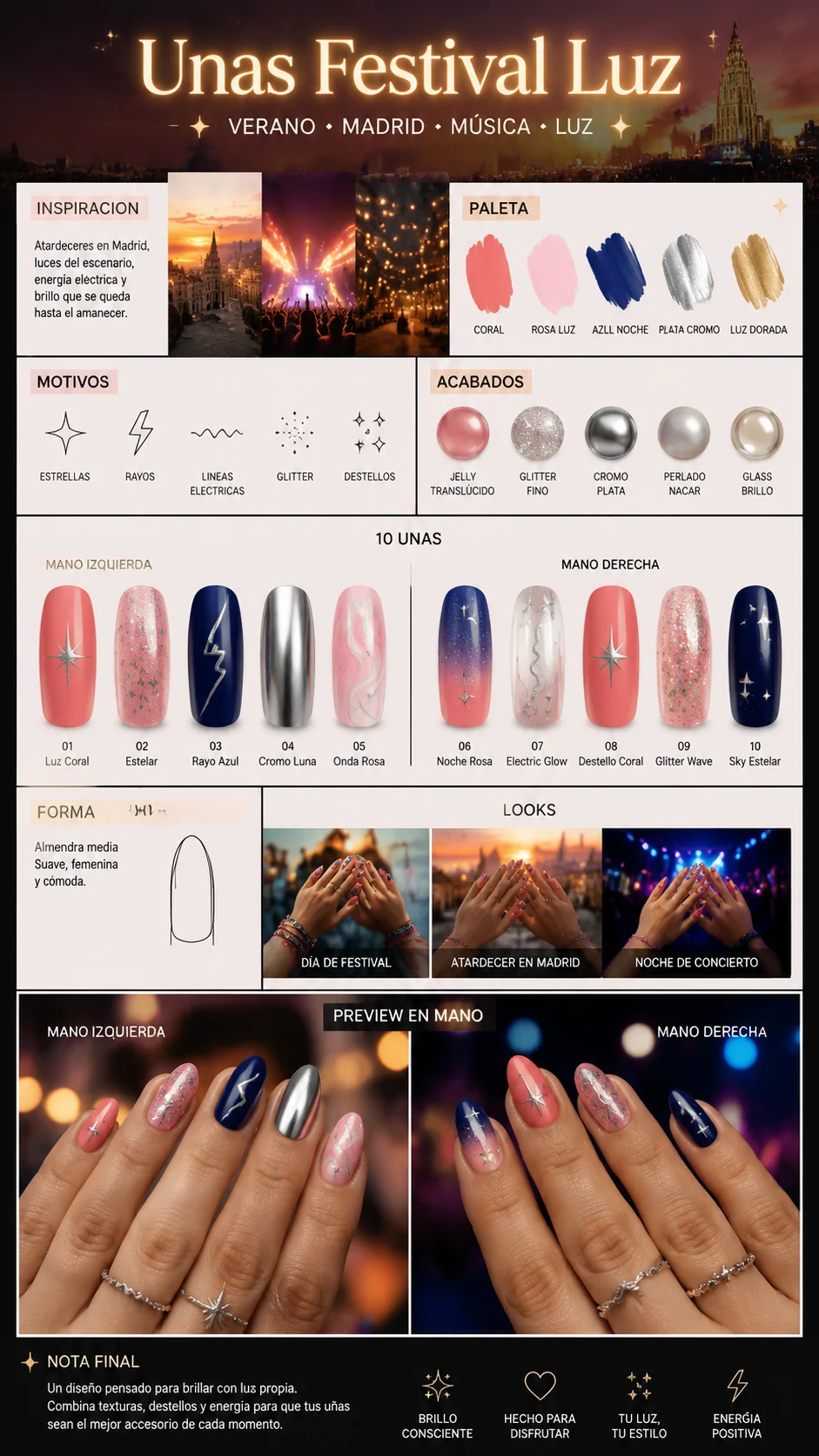 Spanish vertical festival nail lookbook with ten-nail plan