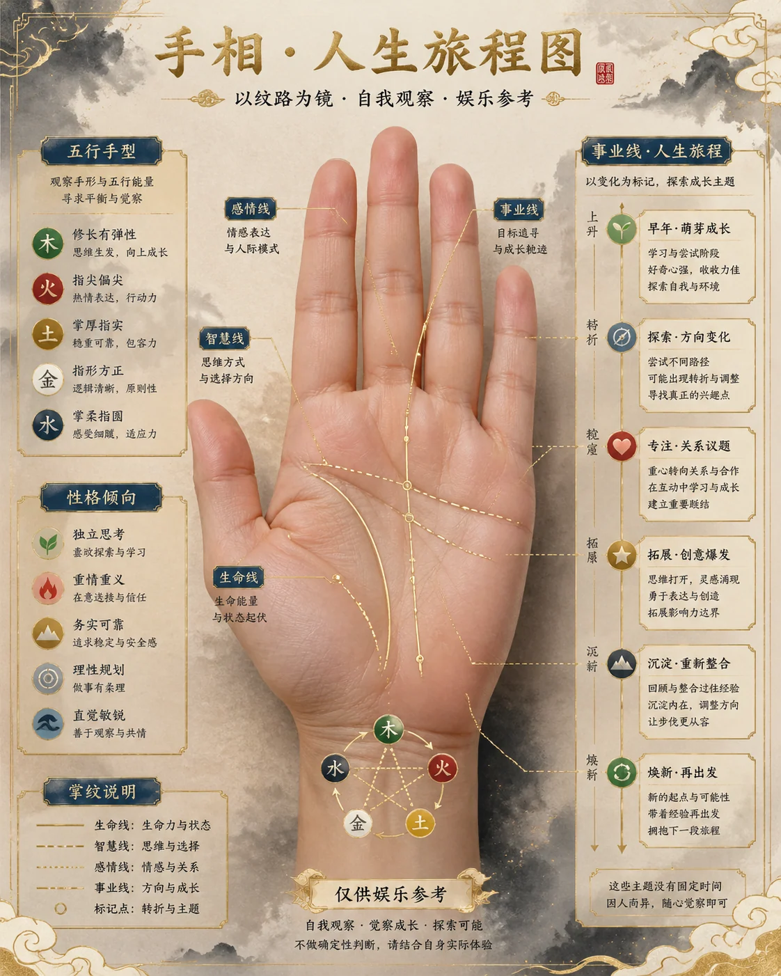 五行手相特质信息图示例