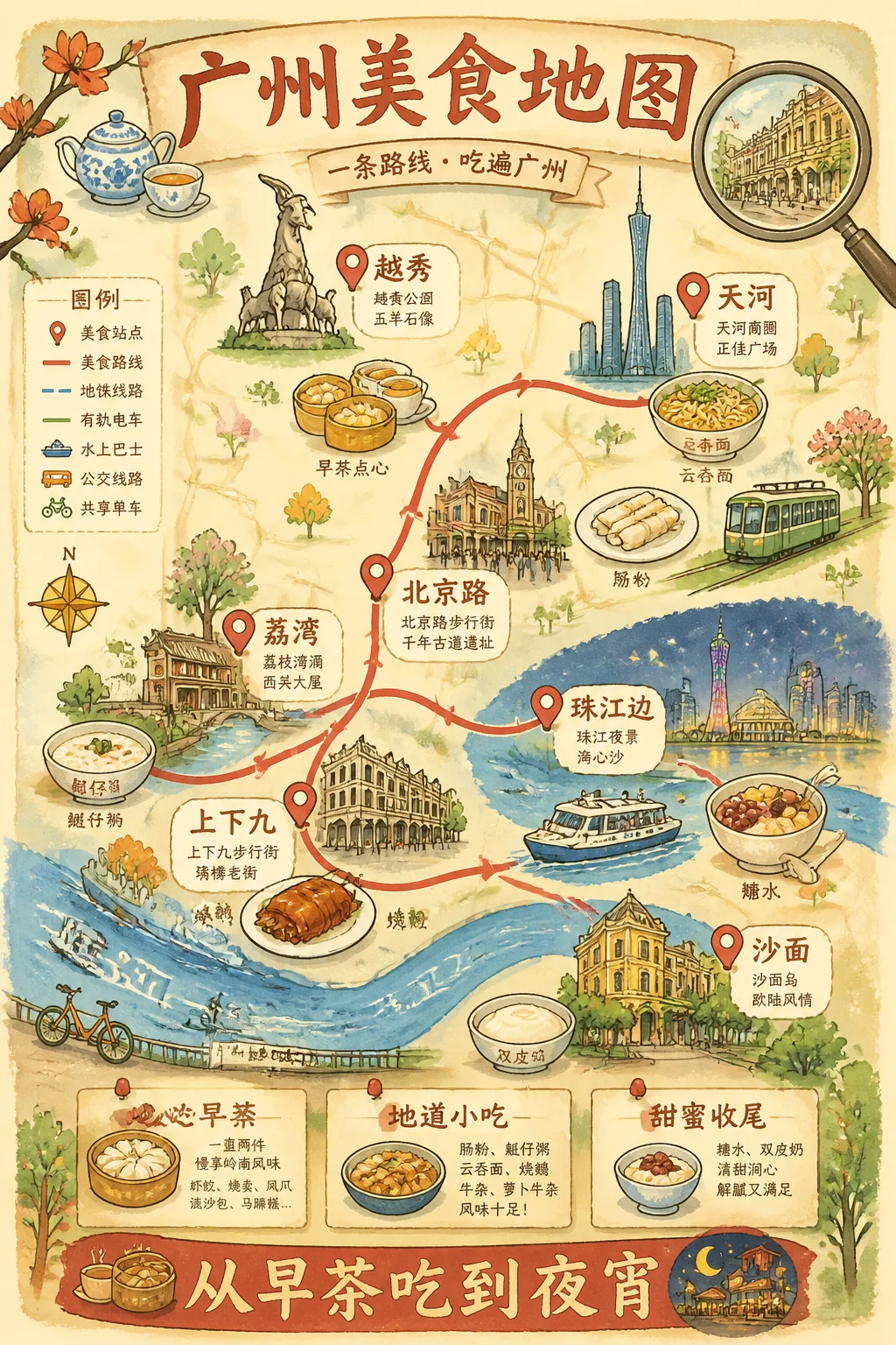 城市美食路线旅行地图海报示例