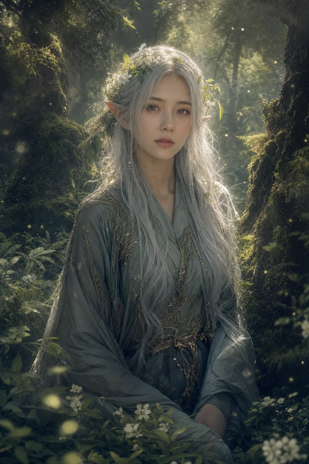 Silver-haired forest spirit muse portrait sample