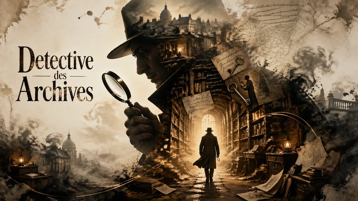Affiche de personnage detective d'archives en francais