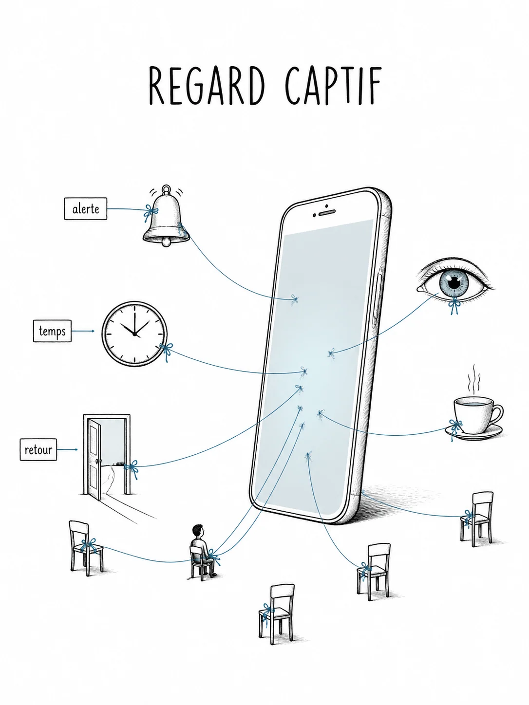 Illustration satirique francaise sur le piege de l'attention