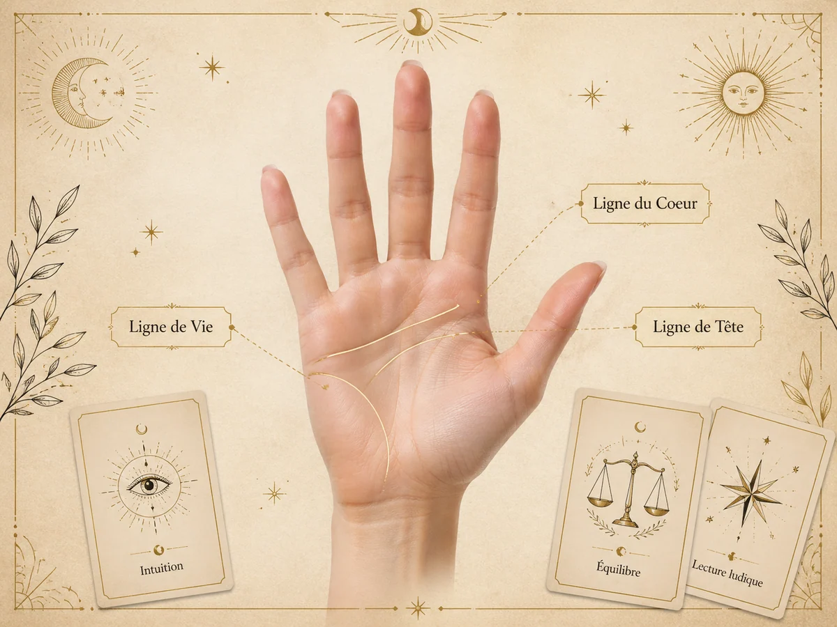 Affiche française de chiromancie avec lignes de la main