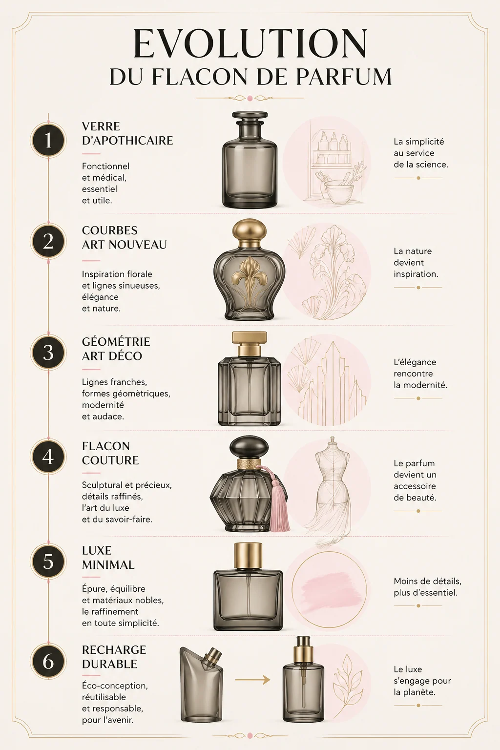 Infographie sur l'evolution des flacons de parfum francais