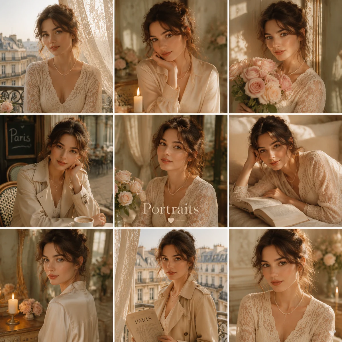 cuadrícula francesa de retratos románticos