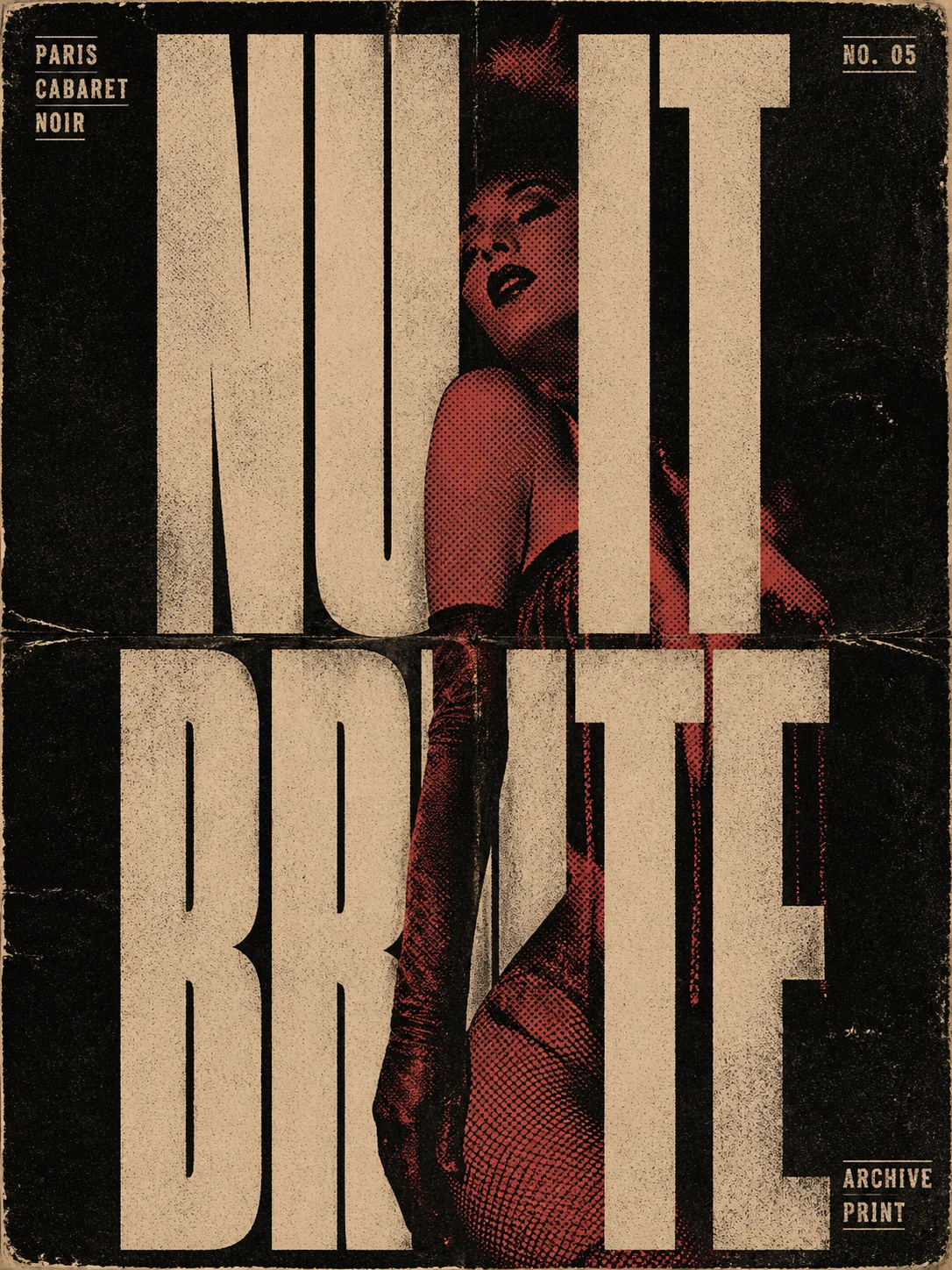 Affiche française underground avec grandes lettres et portrait sérigraphié