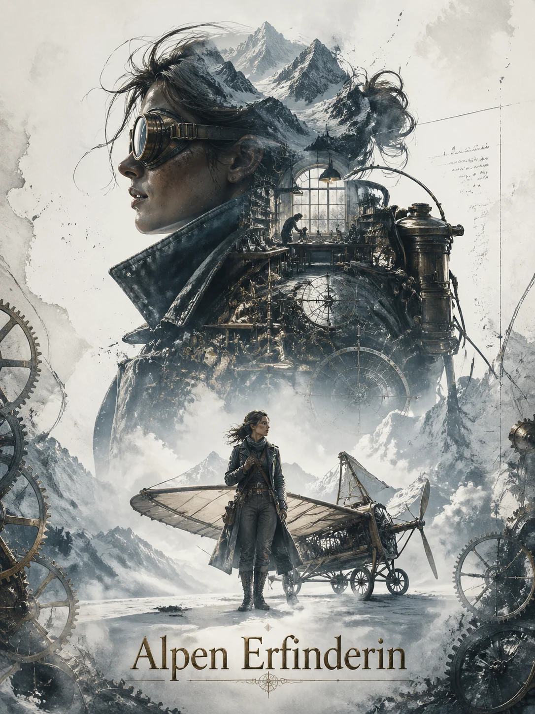 Deutsches Charakterposter eines alpinen Erfinders