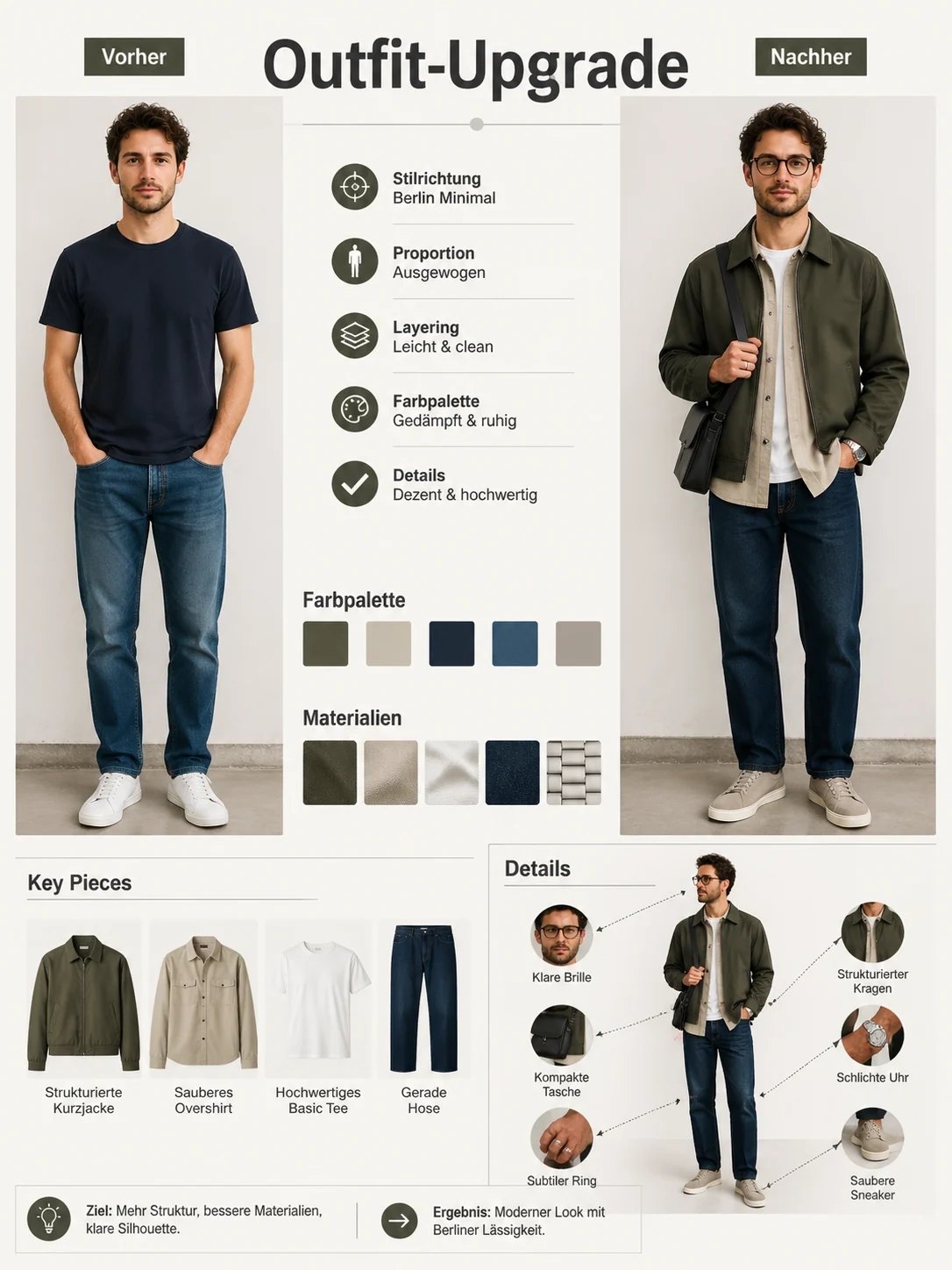 Deutscher Minimal-Streetwear Outfit-Upgrade-Scorecard