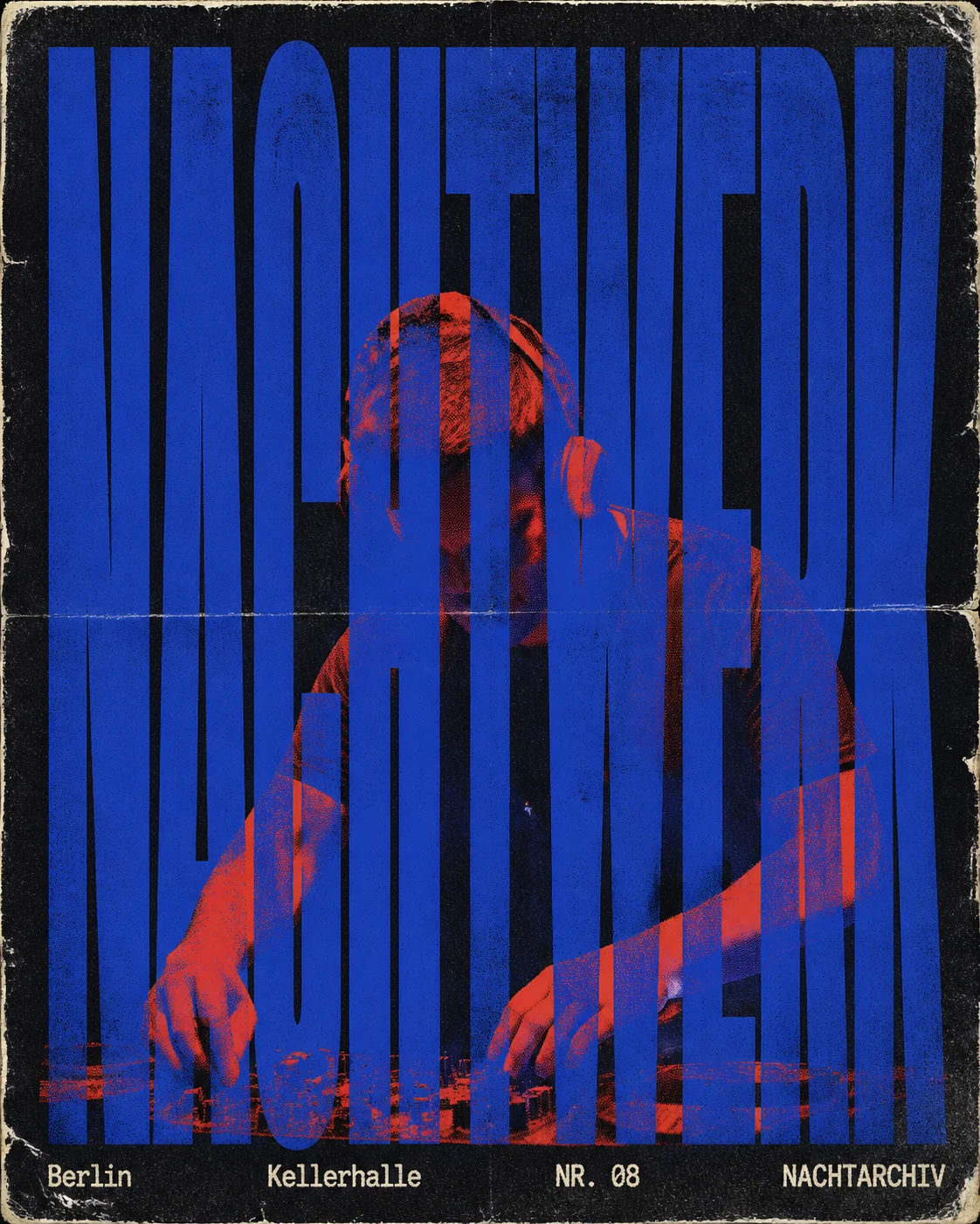 Deutscher Underground-Flyer mit massiver Typografie und gerastertem Porträt