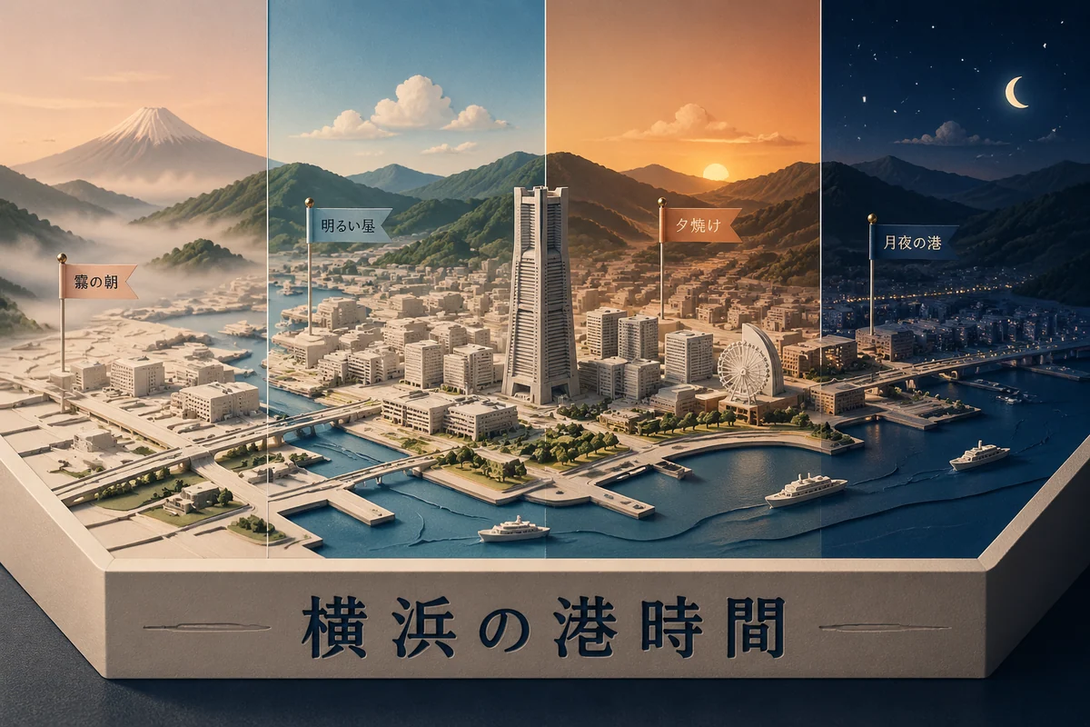 Paper-cut coastal city diorama with harbor and map base