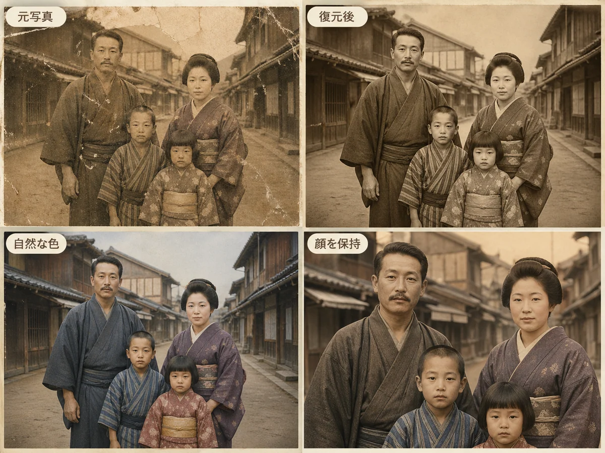 Restored historical street scene with balanced color